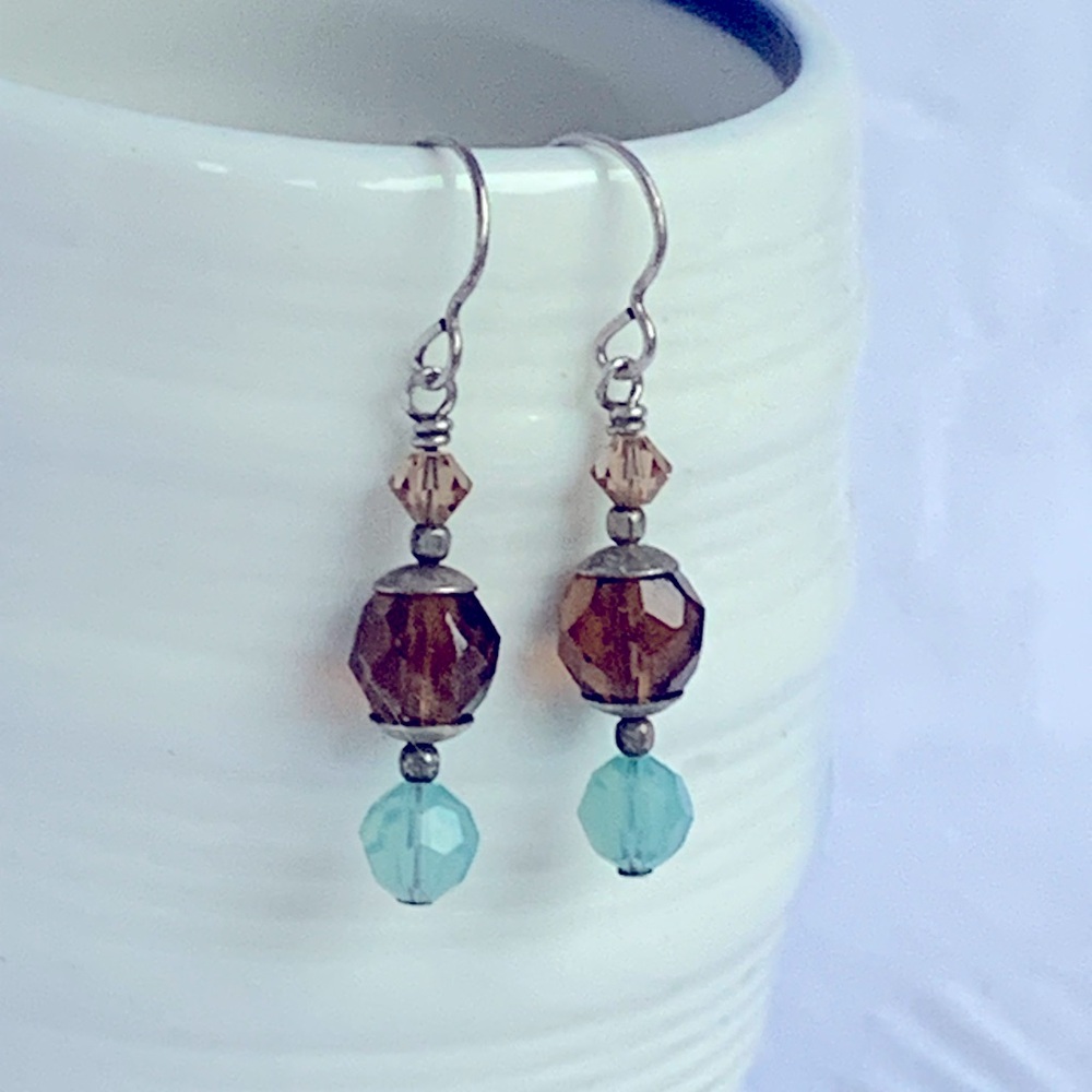 Blue and Brown Beaded Earrings